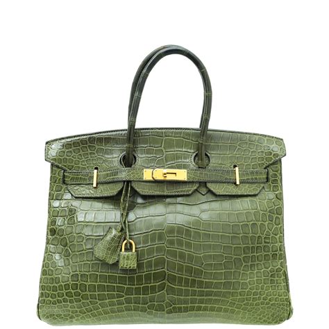 Hermes Birkin 35 Bag Vert Veronese Porosus 